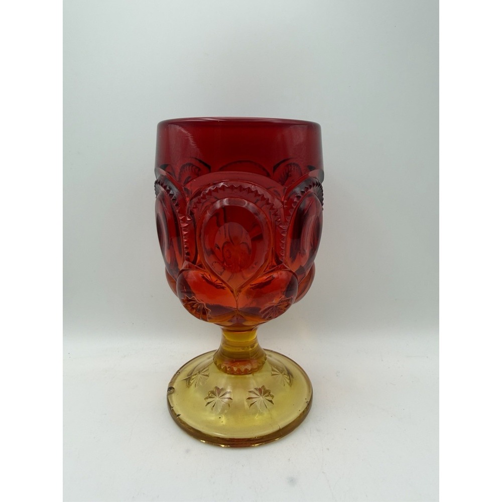 L.E. Smith Amberina Moon & Stars Red Water Wine Goblet 6" MCM Glass